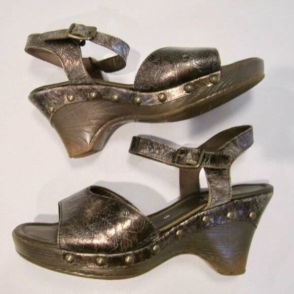 $200 GABOR UK 5 US 7 expresso PLATFORM sandal METALLIC brown NAIL HEADS sexy - Picture 4 of 9